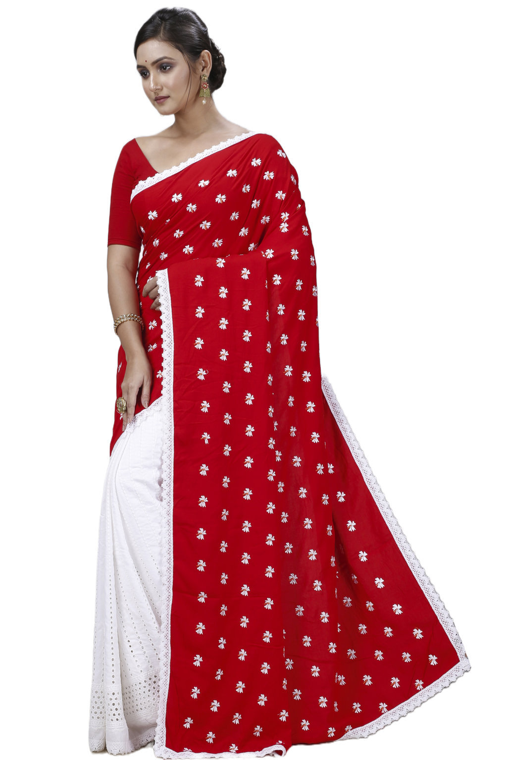Red White Pure Cotton LalPori Hand Loom Saree (14)